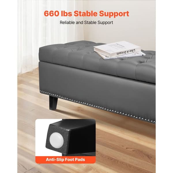 Banc Coffre - DUOKU - CWD0117CA-KD-GRAY - Grå PU-læder - Opbevaringsbænk - Ben i gummitræ - 130,5 cm Grå