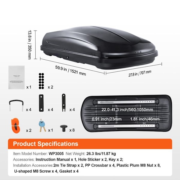 Takbox - DUOKU - WP3005 - 220 L - Dubbel öppning - Aerodynamisk