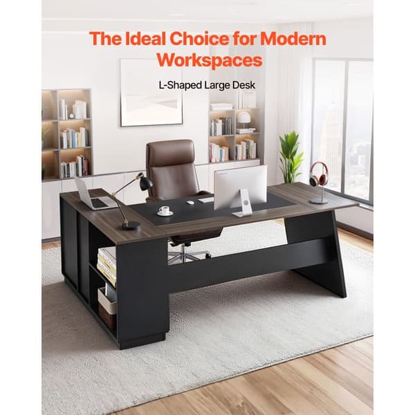 L-formet skrivebord - DUOKU - KLXZ-01 - Spånplade - Brun og sort - 200x80x75 cm Brun och Svart