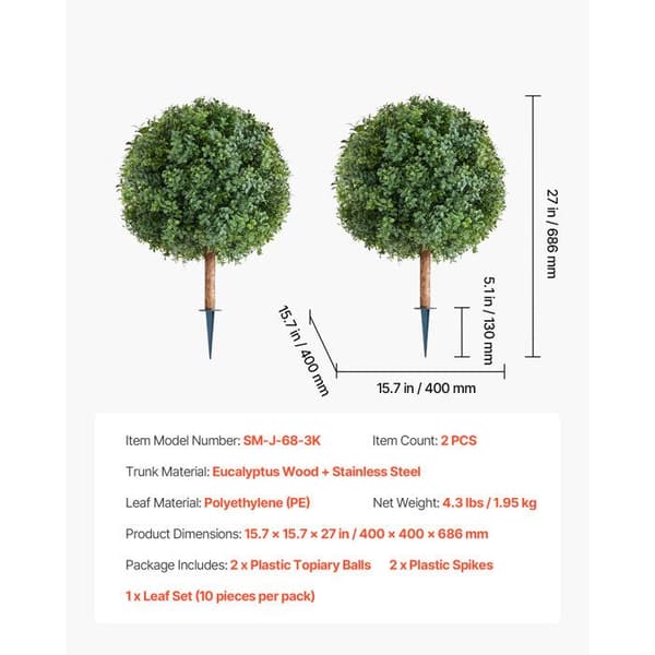 Dekorative Planter - DUOKU - Kunstig Buxbom Kugle - 686 mm - Sæt med 2 - Velegnet til udendørs brug