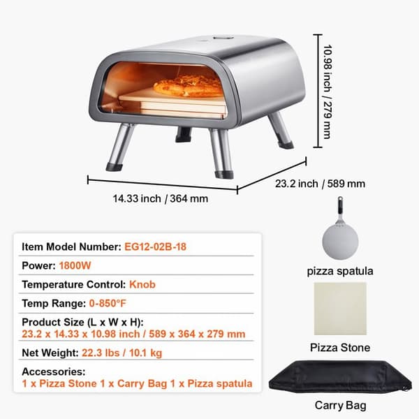 Pizzaovn - DUOKU - EG12-02B-18 - Rustfrit Stål - Bærbar - 850 °F