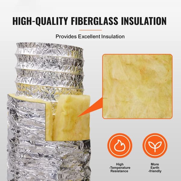 Ventilationsrör - DUOKU - GC130 - Isolerad Flexibel 127 mm - Längd 7,62 m - 2 Spännband