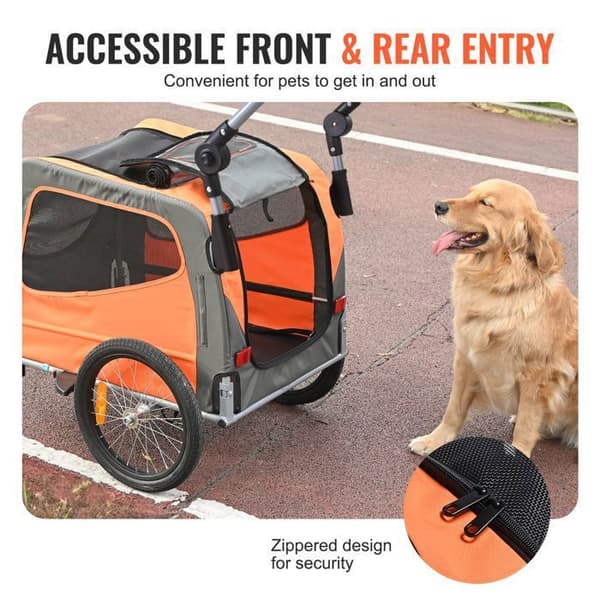 Hundvagn - DUOKU - TS806 - Kapacitet 30 kg - 2-i-1 vagn - Fällbart ram orange + grå