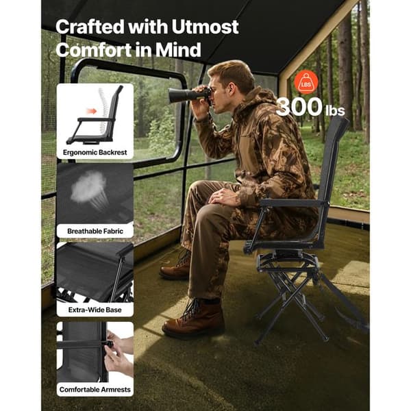 Svängbar jaktstol - DUOKU - XW-HC-01 - 360° tyst - Fällbart säte - Robust stålram