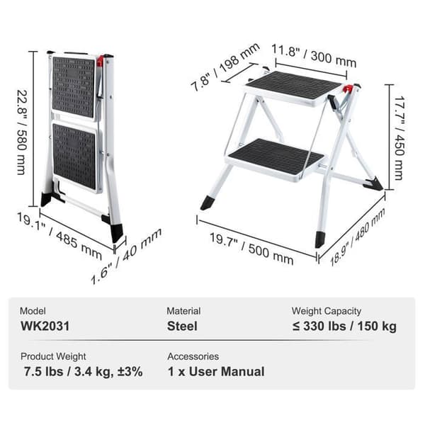 Stege - DUOKU - WK2031 - Kapacitet 150 kg - Fällbar - Stor halkskyddsdel