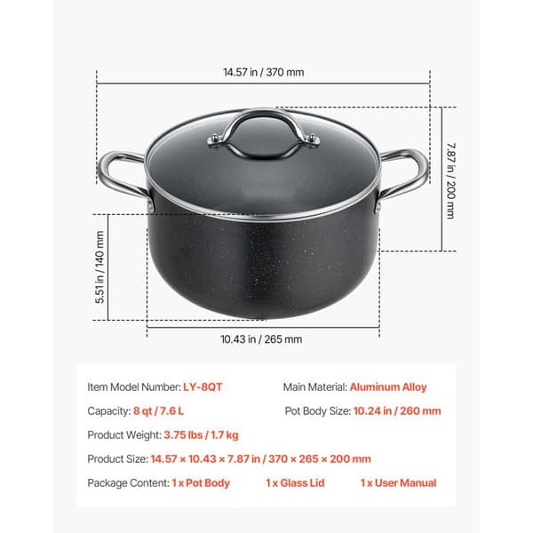 Marmite - DUOKU - LY-8QT - 7,6 L - Aluminiumlegering - Glaslåg, induktion