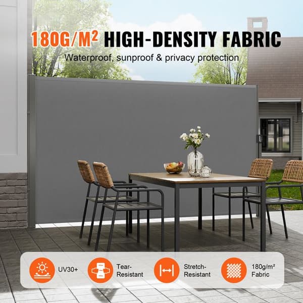 Infällbar sidolagring - DUOKU - 180 x 350 cm - Vattentät - UV-skydd - Polyestersort 180 g/m² grå