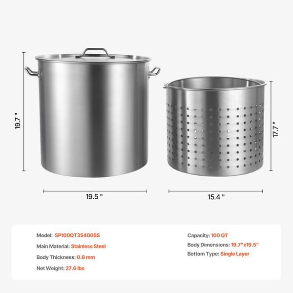 Marmite i Rustfrit Stål - DUOKU - SP100QT505006S - 100 Liter - Sandet Finish - Robust
