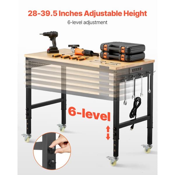 Garage Workbench-Duoku-With Wheels and Adjustable Height-Load Capacity 907.2 kg-Equipped with an Electrical Socket