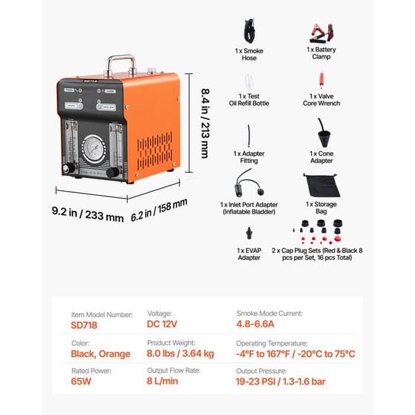 Röksensor - DUOKU - SD718 - 12 V DC - manometer och flödesmätare - 1,3–1,6 bar svart, orange