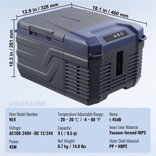 Bilhålskyla - DUOKU - 9 L - Bärbar 12 V - Justerbar temperatur - 45 W