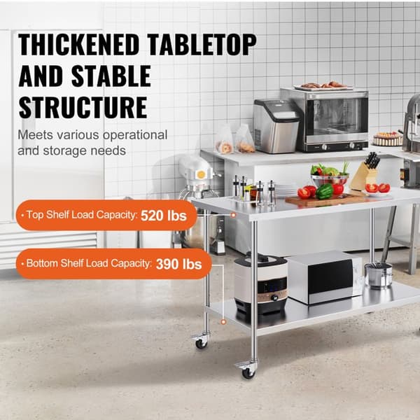 Rustfrit Stål Arbejdsbord - DUOKU - HETG-30*60 - 4 Hjul - Højdejusterbar - KØKKEN