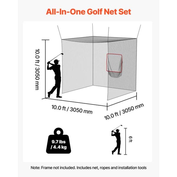 Golf-Duoku-3,05x3,05x3,05 m-Bærbar Træningsbur til Golf-Holdbart Polyester Net