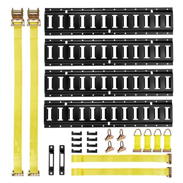 E-Track-Modulräls Kit - 4 stycken 0,6 m - 20 tillbehör inkluderat: 2 spännband - 4 D-ringar - 4 krokar osv.