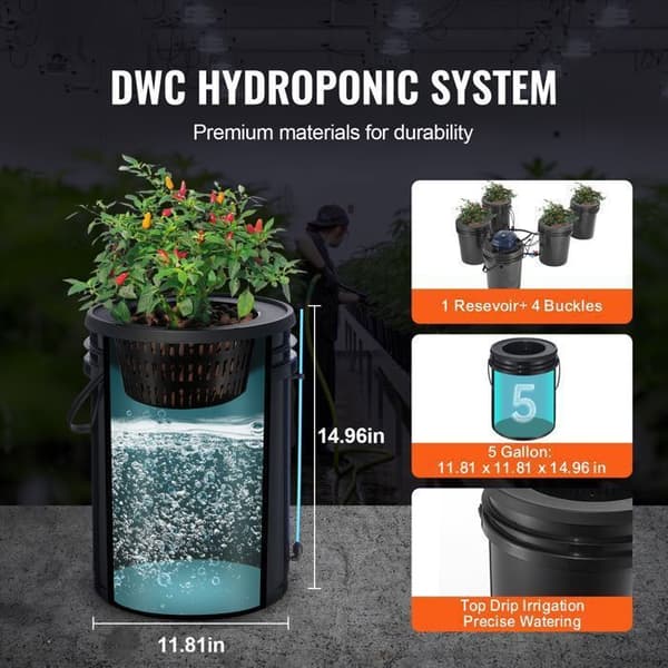 RDWC-system - DUOKU - EHW0104C-DR - 4 hinkar 20L - Överliggande dropp - PP