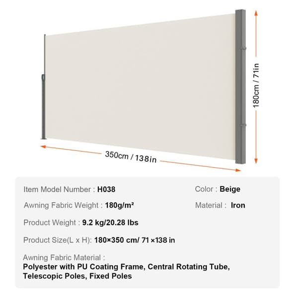 Utvikbar Sidobutik - DUOKU - 180 x 350 cm - Vattentät - UV-skydd - Beige beige