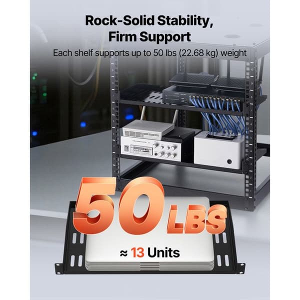 Server Rack Hylde 1U-Duoku-Sæt af 4-Dybde 25,4 cm-Bæreevne 22,68 kg-med Perforeret Hylde