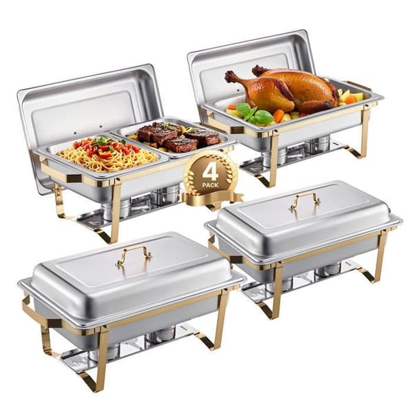 Ensemble Buffet med Värmare - DUOKU - Set om 4 - Rostfritt Stål - 8 Pintar - Guld Silver och guld