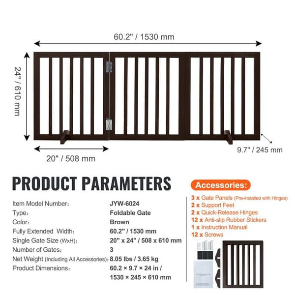 Fällbar Barriär - DUOKU - 3 Paneler - 153 cm - 61 cm - Brun kastanj