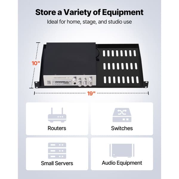 Server Rack Hylde 1U-Duoku-Sæt af 4-Dybde 25,4 cm-Bæreevne 22,68 kg-med Perforeret Hylde