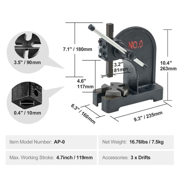 Skruvpress - DUOKU - Manuell Ställbar Press - 0,5 Ton - Maximal Höjd 117 mm - Robust Precision