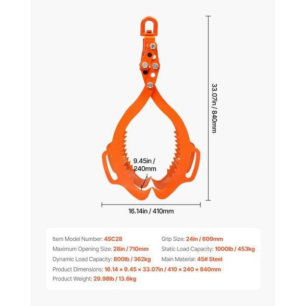 Løfteplader - DUOKU - 4 Robuste Klasper - Kapacitet 1 000 lb - Stål 45# - 28 tommer Åbning