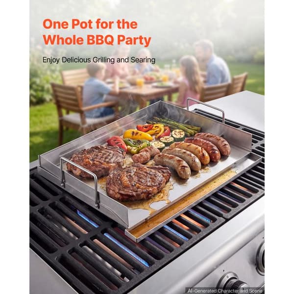 Grillplåt i rostfritt stål för barbecue - Duoku - Rektangulär stekpanna 46x41 cm, passar för gaskök, slät yta