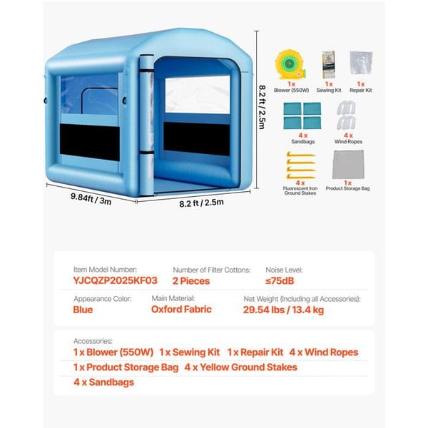 Inflatable Målarbox - DUOKU - 3x2,5x2,5 m - Fläkt 550 W - Luftfiltrering - Rundat Tak Blå