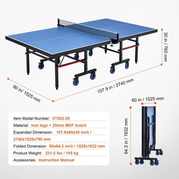Pingpongbord - DUOKU - VT002-25 - Inomhus MDF - Snabbställbart nät - 105 kg