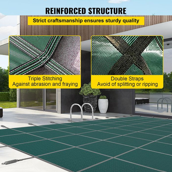 Sikkerhedsdækning til Swimmingpool-Duoku-16 x 32 fod-Solid Netdække med Drænhuller-Rektangulær