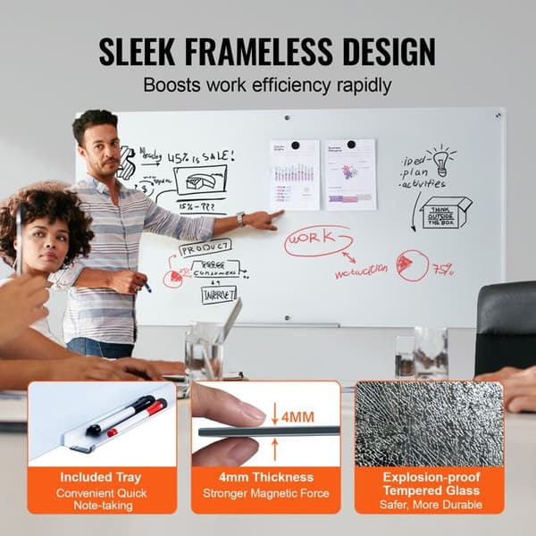 Magnetisk Whiteboard - DUOKU - 72"x36" - Tempereret Glas - Væghængt - Tør-ud