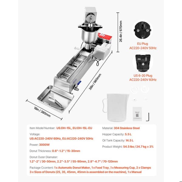 Donutmaskine - DUOKU - DH-15L - Elektrisk - 3000W - Kapacitet 5,5L