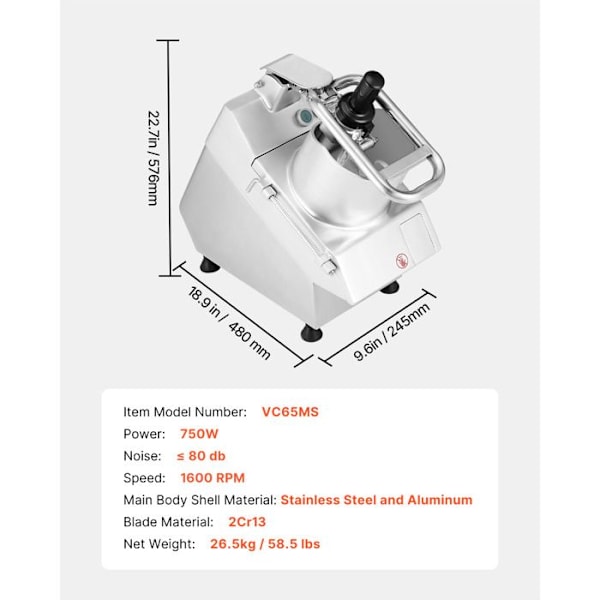 Køkkenrobot - DUOKU - VC65MS - Rustfrit Stål - 750W - 6 Afdækningsknive