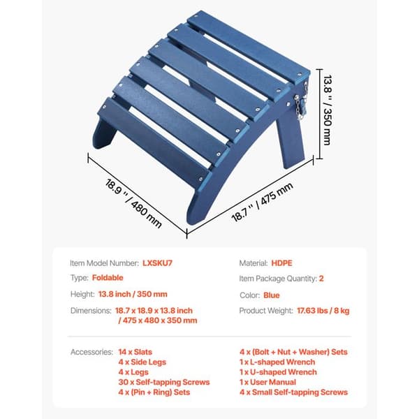 Adirondack Poufs - DUOKU - Sæt af 2 - Sammenfoldelig - Vejrbestandig - HDPE blå