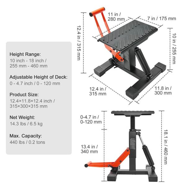 Support Elevation til Off-road Motorcykel - Duoku - 440 lb kapacitet - Hydraulisk løft funktion, til reparation