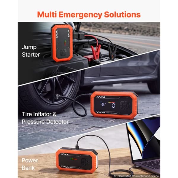 Batteriboost med luftkompressor - DUOKU - JS-638 - 3000 A - 10000 mAh - Kompressor 150 PSI Ej specificerat