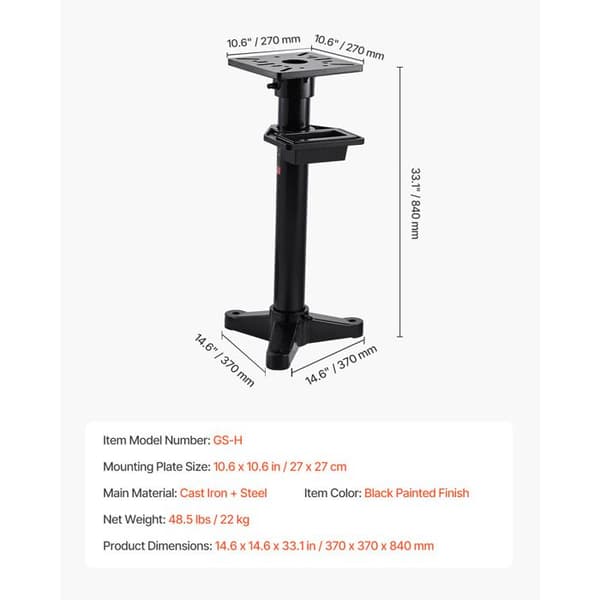 Støtte til slibemaskine - DUOKU - GS-H - Plade 27x27 cm - Robust base - Højde 840 mm
