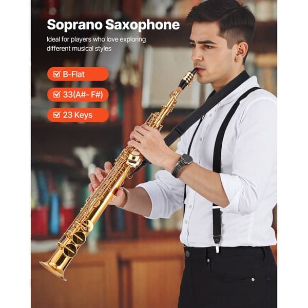 Saksofoni Oikea Soprano B- Duoku-Kit Aloittelijoiden Saksofoni Kestävä Messinki - Kuljetuslaatikolla - Suukappale - Hihnat