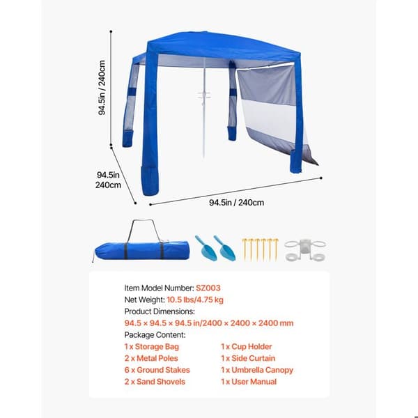 Strandtält - DUOKU - SZ003 - 2,4x2,4 m - Sidoväggar - Sandfickor
