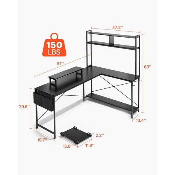 Bureau Gaming Vinkel 170 cm-Duoku-Bureau i L-Reversibel Computerbord til Hjemmearbejdspladser
