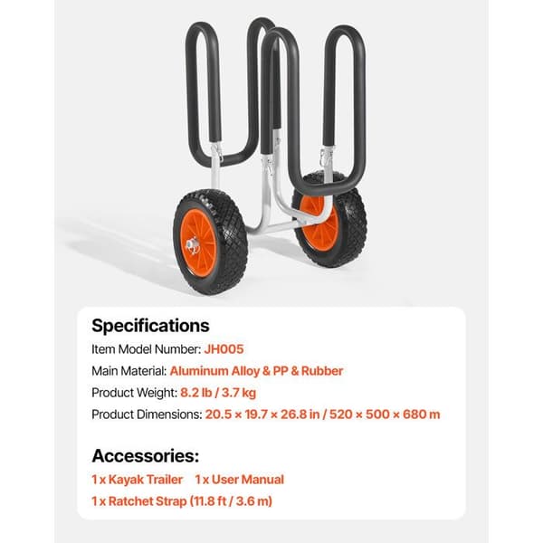 Transportvogn - DUOKU - Foldbart model - Belastning 68 kg - Til kajakker og kanoer - Kompakt