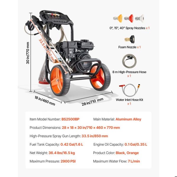 Bensintryckstvätt-Duoku-200 bar-Max. flöde 7 L/min-Aluminiumpump-4 utbytbara munstycken