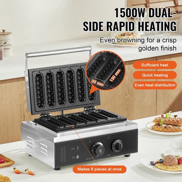Våffeljärn - DUOKU - HT-119 - 1500W - Rostfritt Stål - 6 Bitar Pengar
