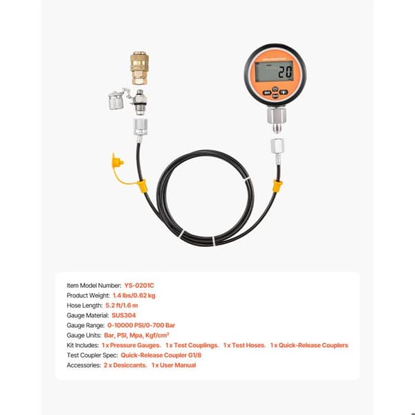 Hydraulisk Tryktest Kit-Duoku-Digital Manometer 0-10000 PSI 0-700 Bar med Testforbindelse-Hurtigforbindelse og Slange