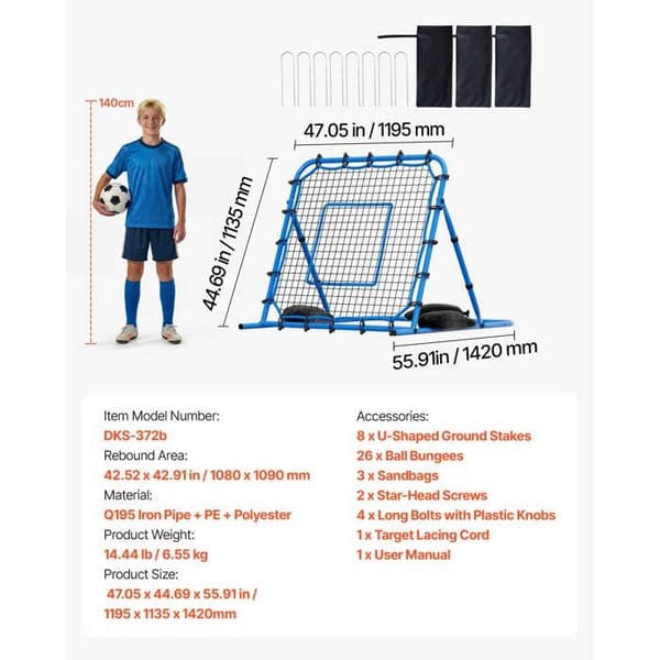 Fodbold rebound net - DUOKU - DKS-372b - justerbar vinkel - struktur i jern Q195 - net i PE