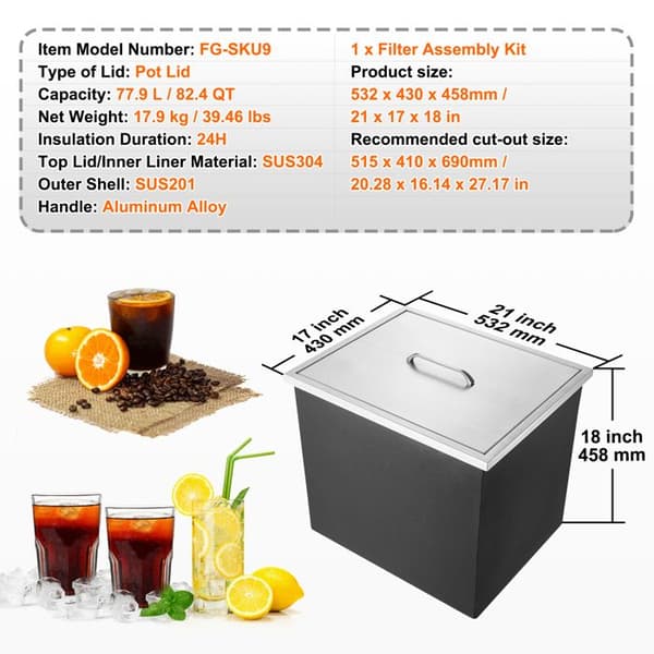Handelskøler - DUOKU - 21"L x 17"b x 18"H - Rustfrit Stål - 77,9 L - Isolering 24 timer