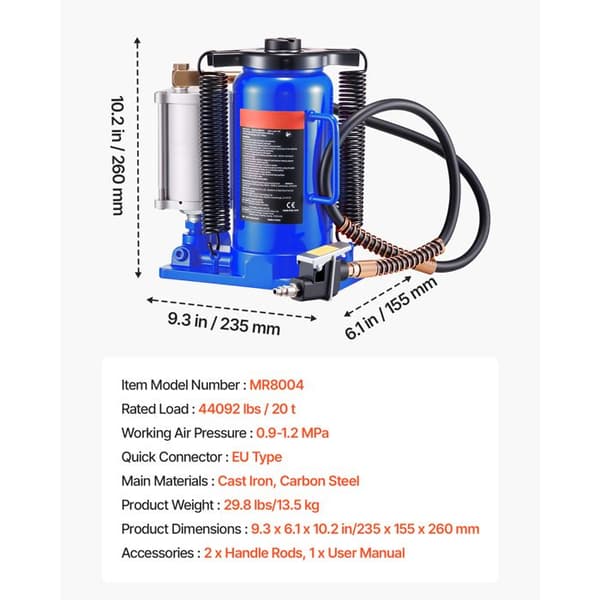 Hydraulisk pneumatiskt domkraft - DUOKU - MR8004 - 20 t - 260–495 mm - Pneumatisk drift