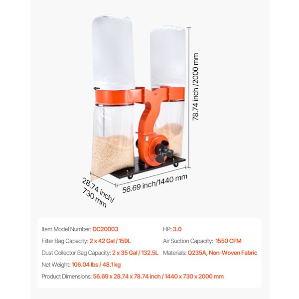 Dammsugare - DUOKU - DC20003 - 3 HK - Mobil system - 132,5 L