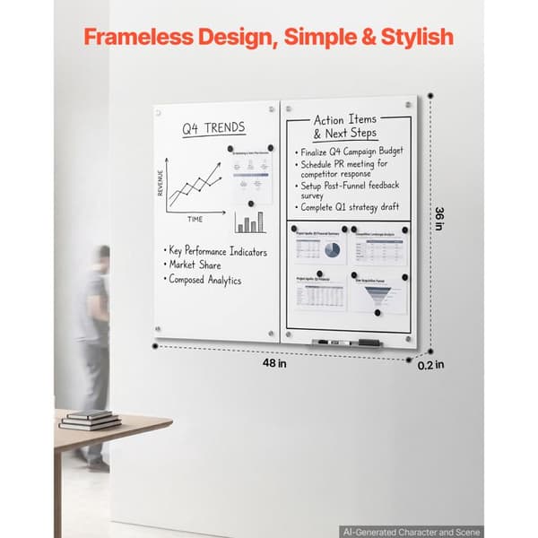 Vitt Torkbart Glaswhiteboard 900x600 mm-Duoku-2-pack, Väggmontering, Magnetisk Memo-tavla i Härdat Glas Utan Ram