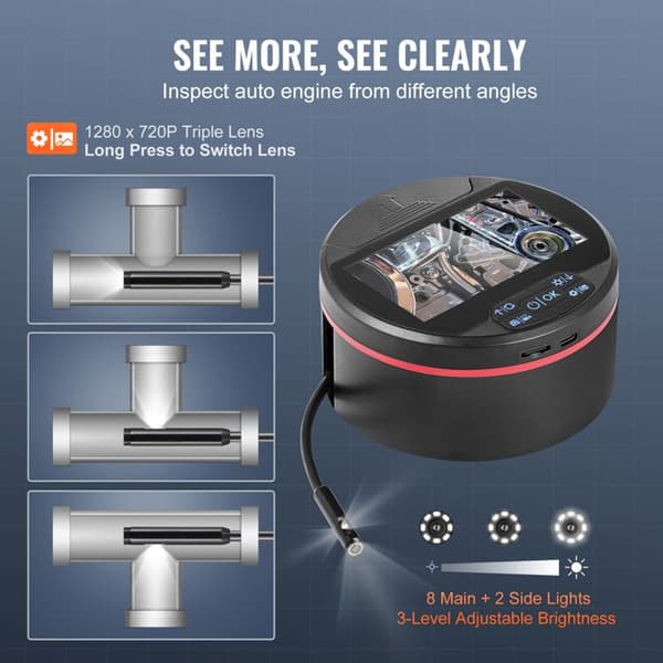 Endoskopkamera - DUOKU - SC12 - IPS-skærm 4,3" - Kabel 5 m - 3 Linser - 10 LED-lys